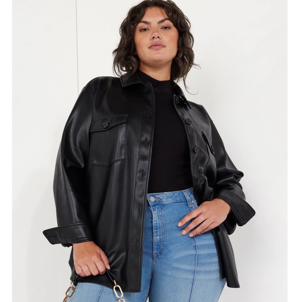 NWOT🖤Faux Leather Button Down Shacket🖤